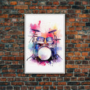Drum Art, Gift For Drummer, Framed Canvas Print, Studio Art, Music Studio Decor, Drum Set