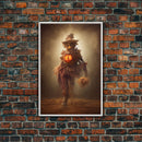 Spooky scarecrow canvas print, full moon, Halloween art, scary art