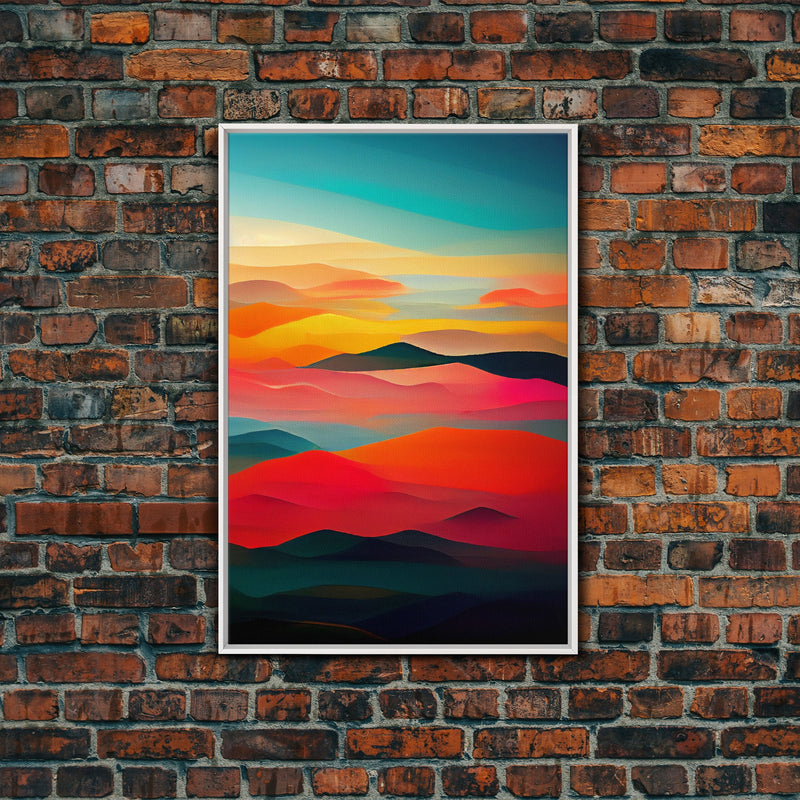 Art deco style clouds and sunset, midcentury modern art, canvas print, unique colorful wall art