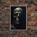 Glowing Eyes Grim Reaper, Spooky Halloween Canvas Art, Framed Canvas Print, Halloween Wall Decor, Skull Portrait