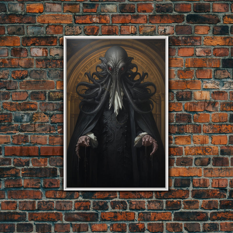 Victorian Portrait of Cthulhu, Gothic Art, Framed Canvas Print, Halloween Decor, The Gentleman Cthulhu, Goth Art