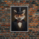 The Dapper Gentleman Business Fox, Framed Canvas or Canvas Print, Halloween Decor, Dark Academia, Funny Halloween Decorations