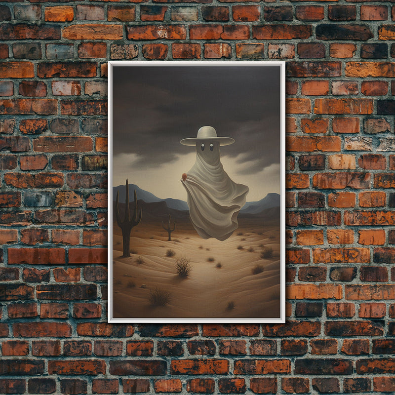 Wild West Cowboy Ghost, Western Halloween Decor, Framed Canvas Print, Halloween Canvas Art, Cowboy Halloween