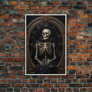 Victorian Halloween Art, Floral Skeleton, Framed Canvas Print, Skeletal Art, Halloween Art Print, Halloween Decoration, Halloween Printables