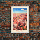 Badlands National Park South Dakota Travel Art, National Park Print, Minimalist Travel Art, Midcentury Modern Style Landscape Painting