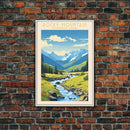 Rocky Mountains National Park Colorado Travel Art, National Park Print, Minimalist Travel Art, Midcentury Modern Style Landscape Painting
