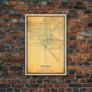 Distressed Fresno California Map, Framed Canvas Print Or Poster, California Map Print, Freso City Wall Art Map Print, Rustic Map Art