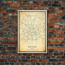 Vintage Style Moscow City Map Wall Art Canvas Print, Distressed Moscow Russia Map, Framed Wall Art, Cool Moscow Travel Wall Art, Office Art