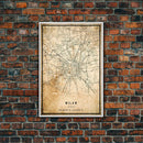 Vintage Milan Italy map print poster or framed canvas, Milan map print poster canvas, Milan city map print poster canvas, Travel Art