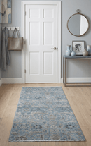Aqua Blue and Ivory Wool Area Rug 2x4 - Hand Knotted Traditional
