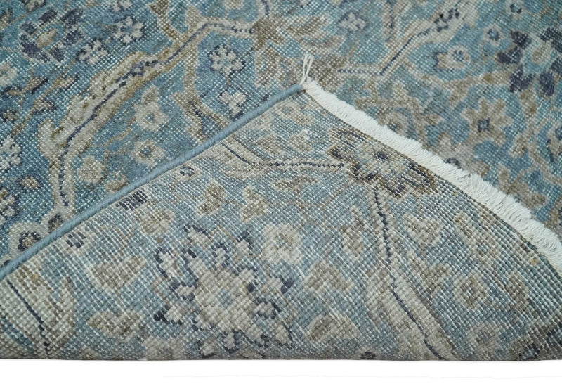 2x4 Aqua Blue and Ivory Wool Hand Knotted Traditional Vintage Antique Rug| N1424