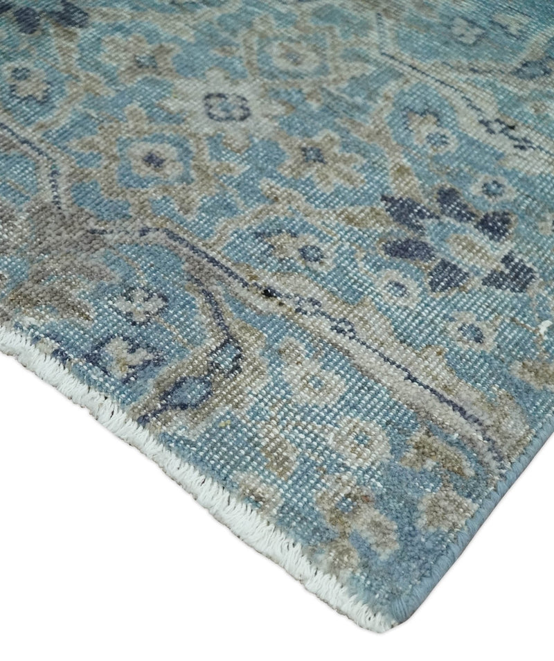 2x4 Aqua Blue and Ivory Wool Hand Knotted Traditional Vintage Antique Rug| N1424