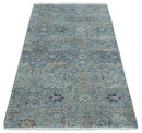 Aqua Blue and Ivory Wool Area Rug 2x4 - Hand Knotted Traditional