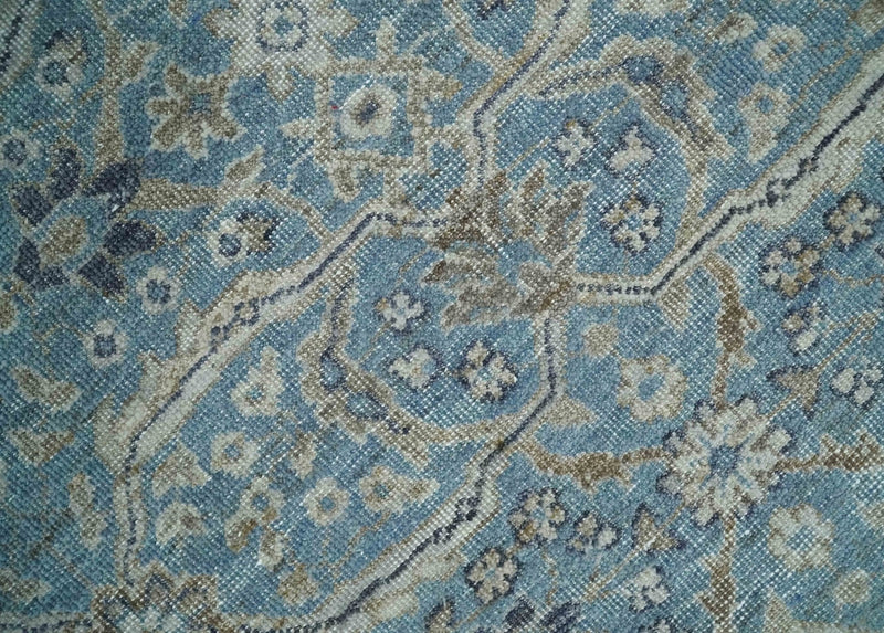 2x4 Aqua Blue and Ivory Wool Hand Knotted Traditional Vintage Antique Rug| N1424