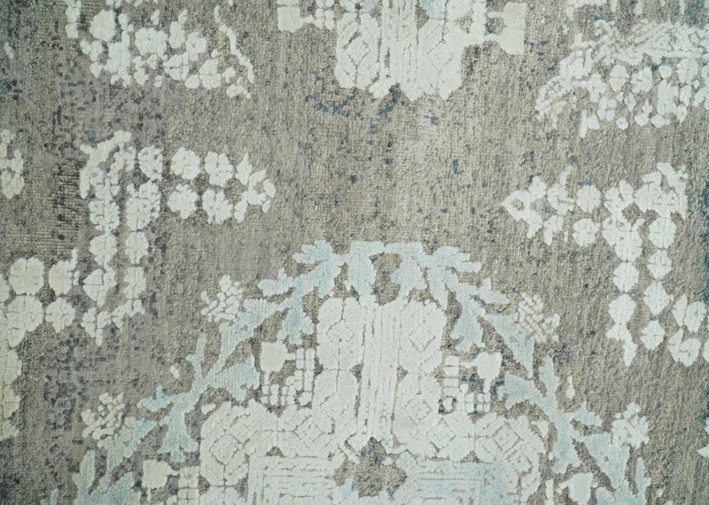 2x4 Beige, Silver and Blue Wool and Silk Hand Knotted traditional Vintage Antique Rug| N124