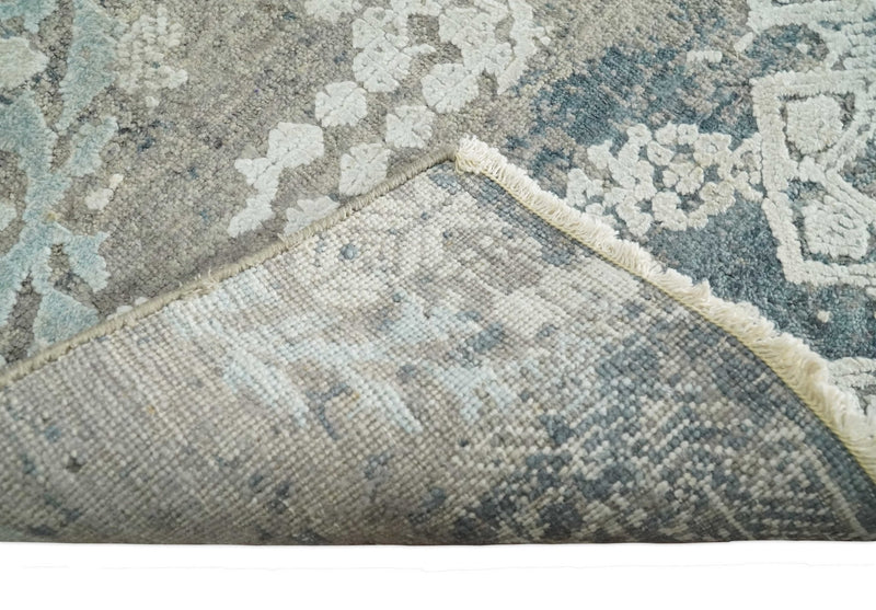 2x4 Beige, Silver and Blue Wool and Silk Hand Knotted traditional Vintage Antique Rug| N124