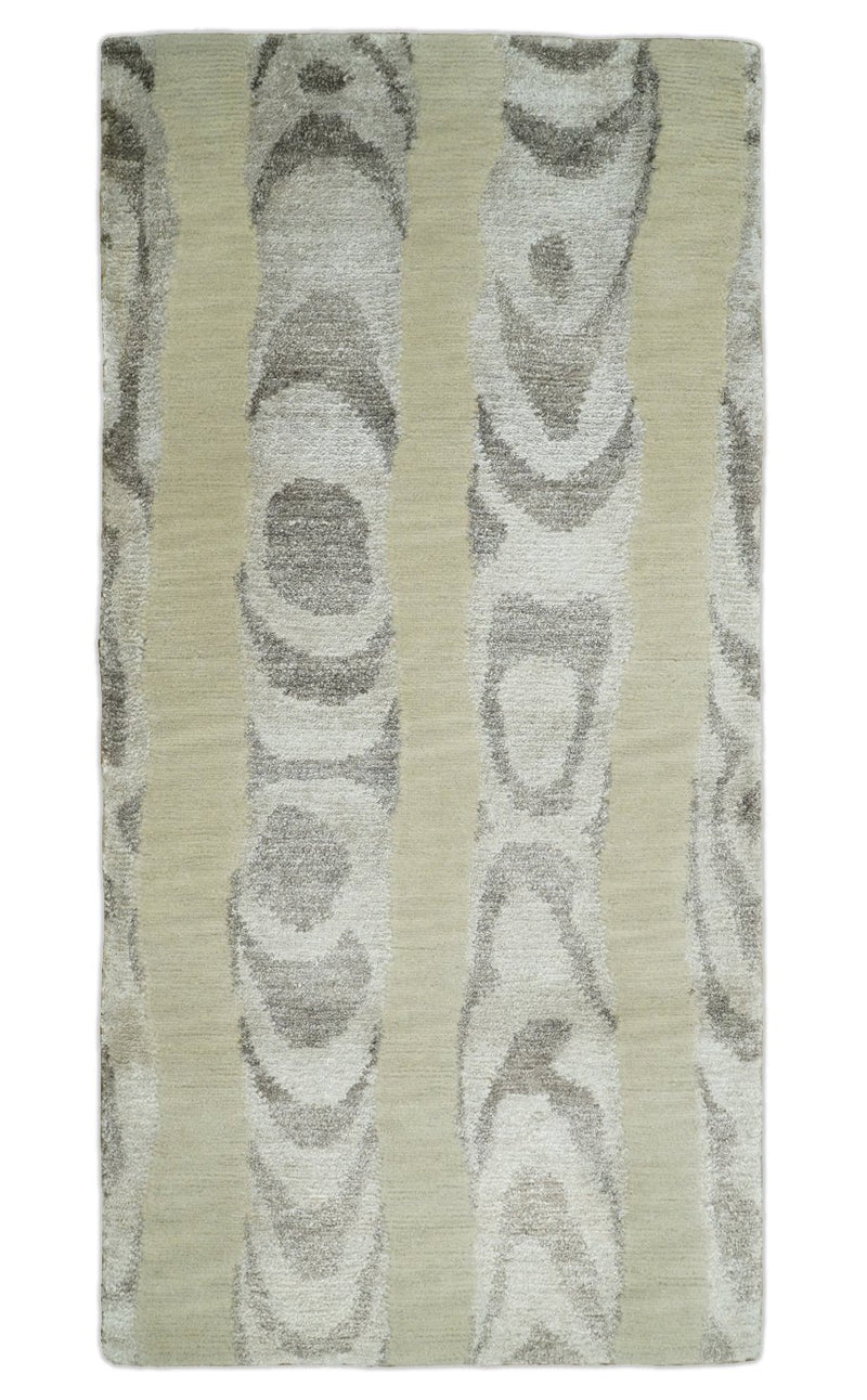 2x4 Beige, Silver and Gray Wool and Silk Hand Knotted traditional Vintage Antique Rug| N524