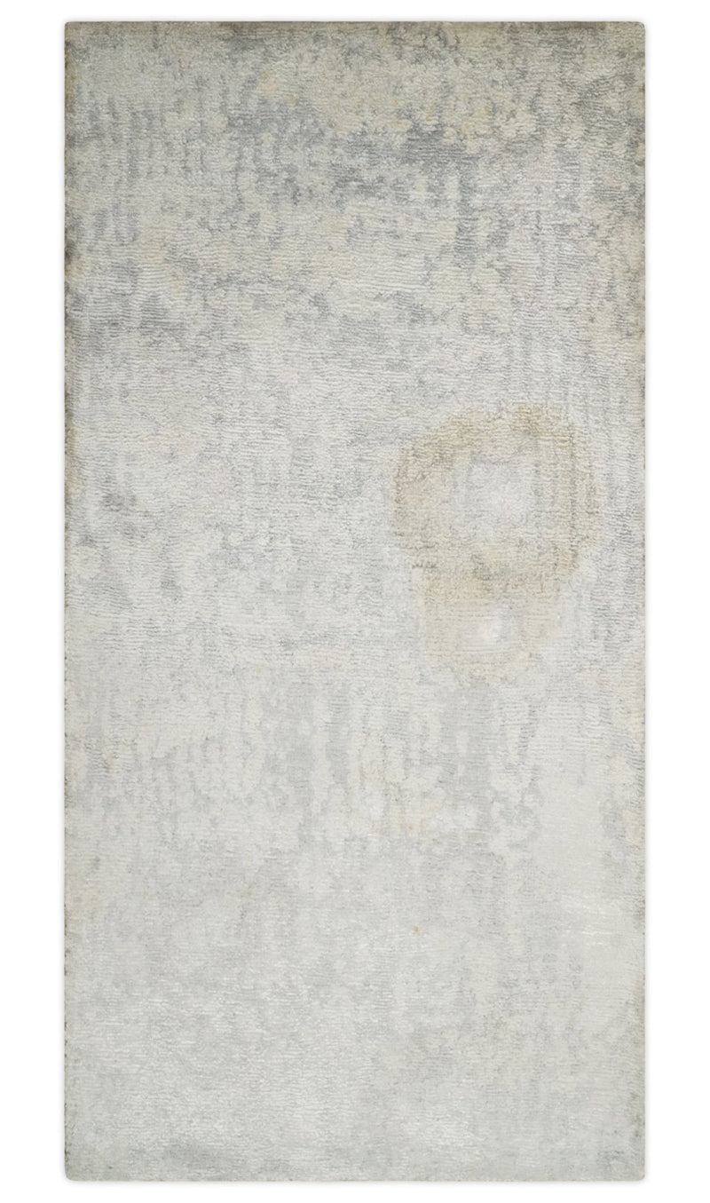 2x4 Entryway Modern Abstract Ivory and Gray Wool Rug Made with Art Silk