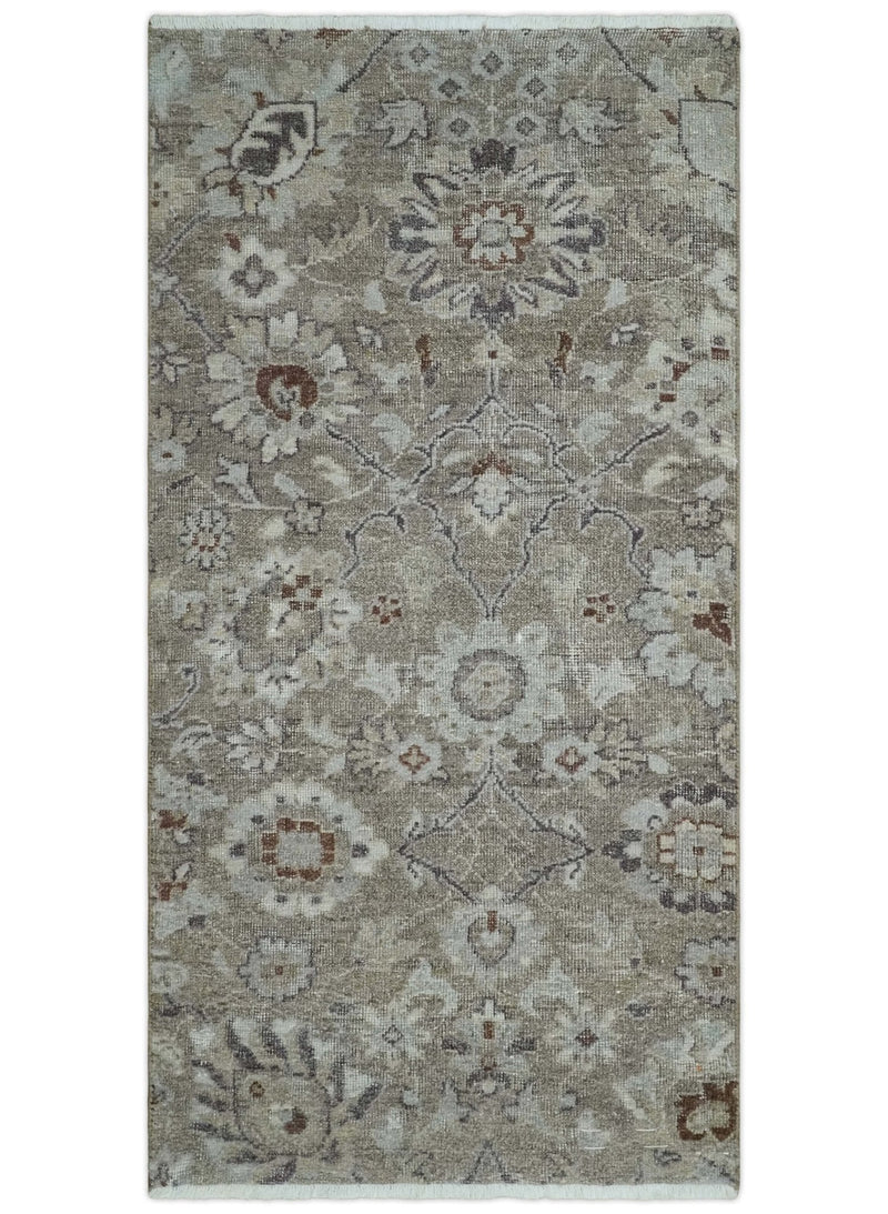 2x4 Gray and Silver Wool Hand Knotted traditional Vintage Antique Rug| N1024