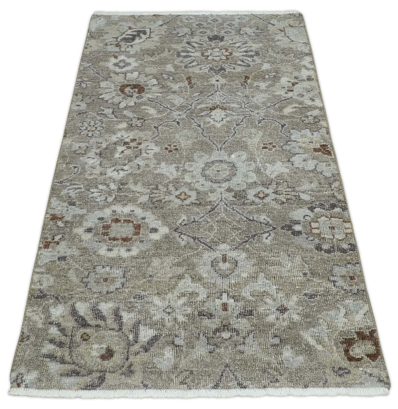 2x4 Gray and Silver Wool Hand Knotted traditional Vintage Antique Rug| N1024