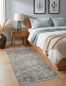 Gray Beige and Blue Hand Knotted Wool Area Rug 2x4 Traditional Vintage Style
