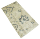 Beige and Gray Hand Knotted Traditional Persian Oushak Wool Hallway Runner Rug 2x4 by The Rug Decor