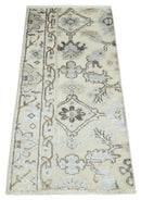 Beige Silver Brown Hand Knotted Persian Oushak Wool Area Rug 2x4