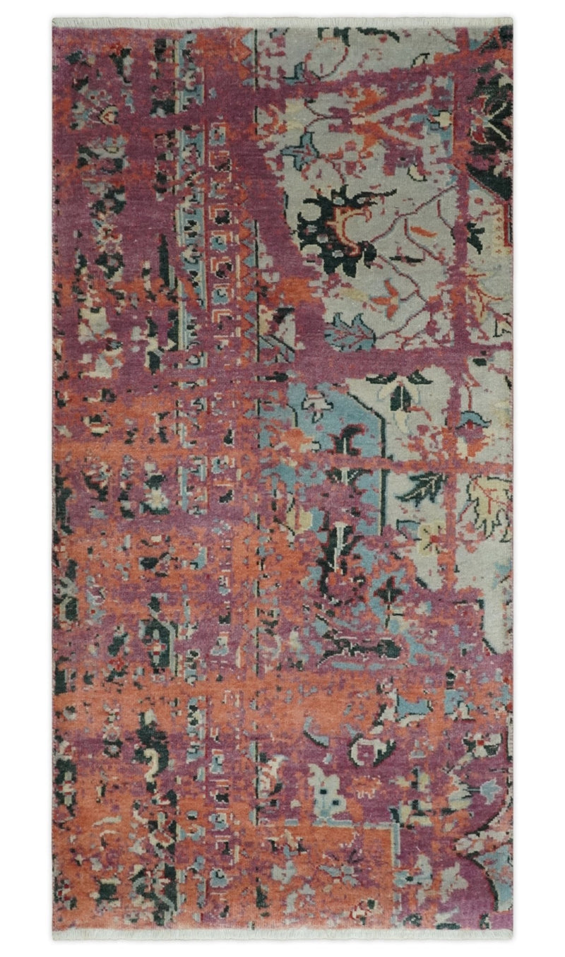 2x4 Hand Knotted Modern Abstract Peach and Ivory Wool Rug| N8424