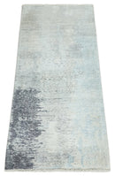 Bamboo Silk Area Rug 2x4 Modern Abstract Beige Blue Charcoal