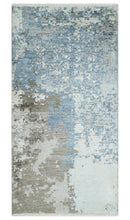 2x4 Modern Abstract Blue, Silver and Charcoal Hand Knotted Art Silk Rug| N8324