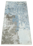 2x4 Modern Abstract Blue, Silver and Charcoal Hand Knotted Art Silk Rug| N8324