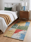 Modern Abstract Multicolor Wool Silk Hand Knotted Area Rug 2x4