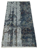 Gray and Silver Modern Abstract Wool Area Rug 2x4 - Hand Knotted