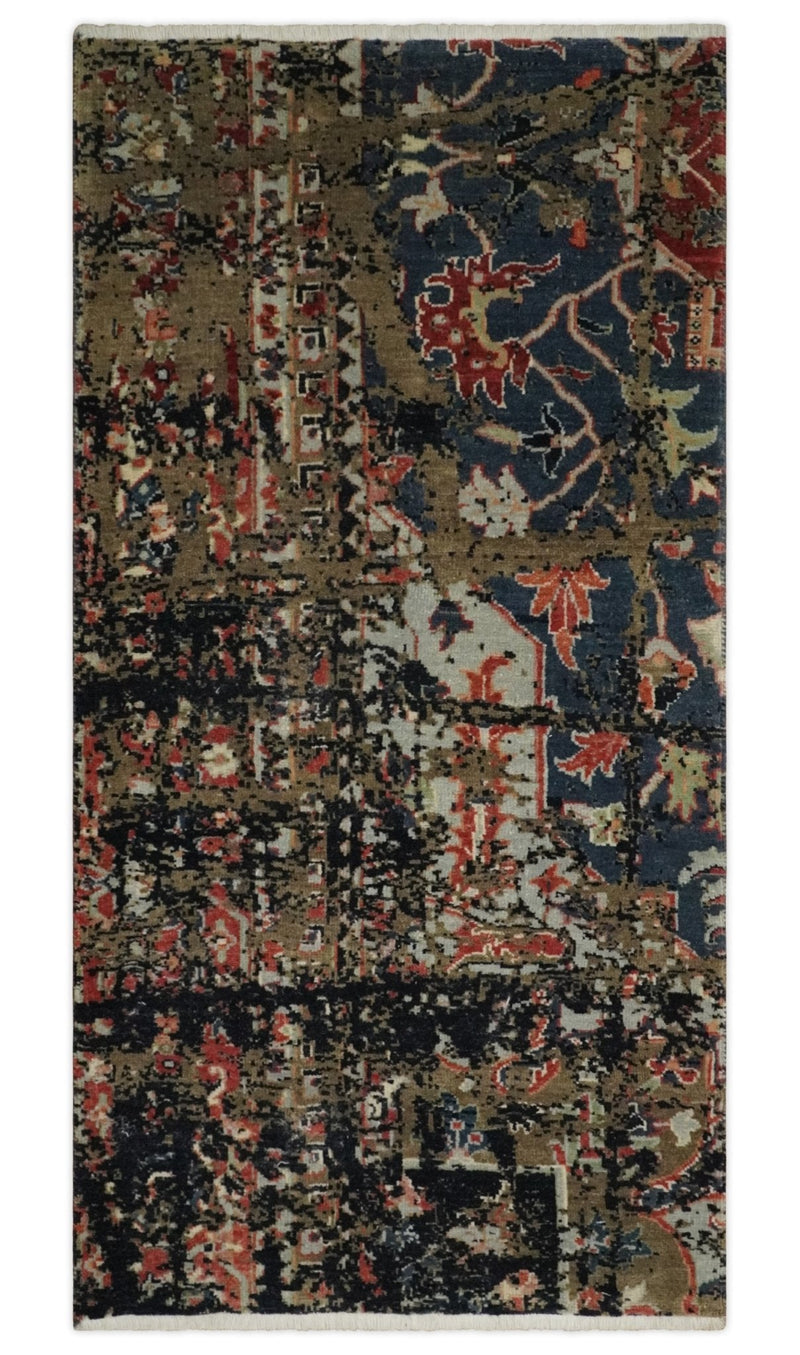 2x4 Modern Abstract Olive, Charcoal and Gray Wool Rug| N7524