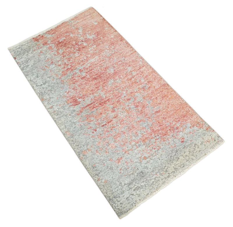 2x4 Modern Abstract Peach and Gray Rug made with Art Silk| N4024