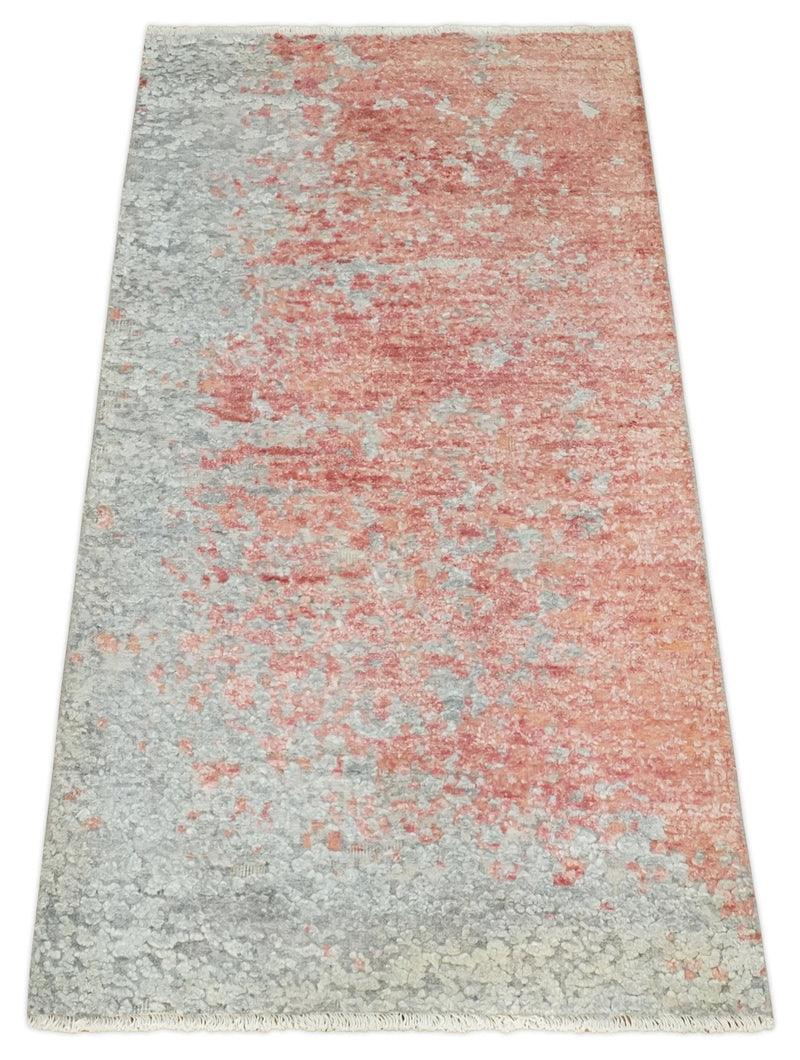 2x4 Modern Abstract Peach and Gray Rug made with Art Silk| N4024