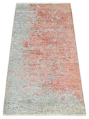 Peach and Gray Modern Abstract Hand-Knotted Art Silk Area Rug 2x4 - Contemporary
