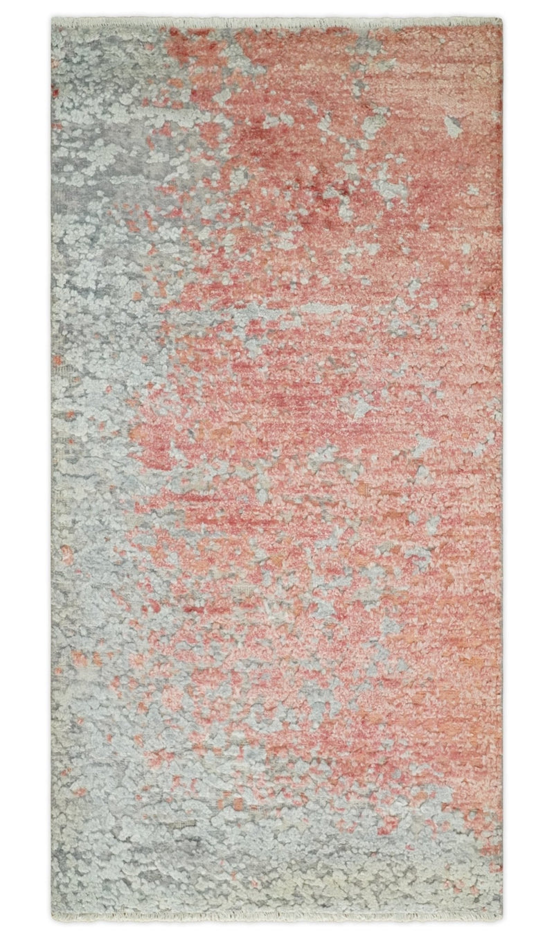 2x4 Modern Abstract Peach and Gray Rug made with Art Silk| N4024