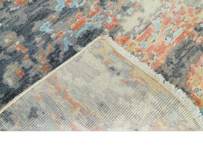 2x4 Modern Abstract Peach, Gray, Ivory and Blue Rug made with Art Silk| N3924