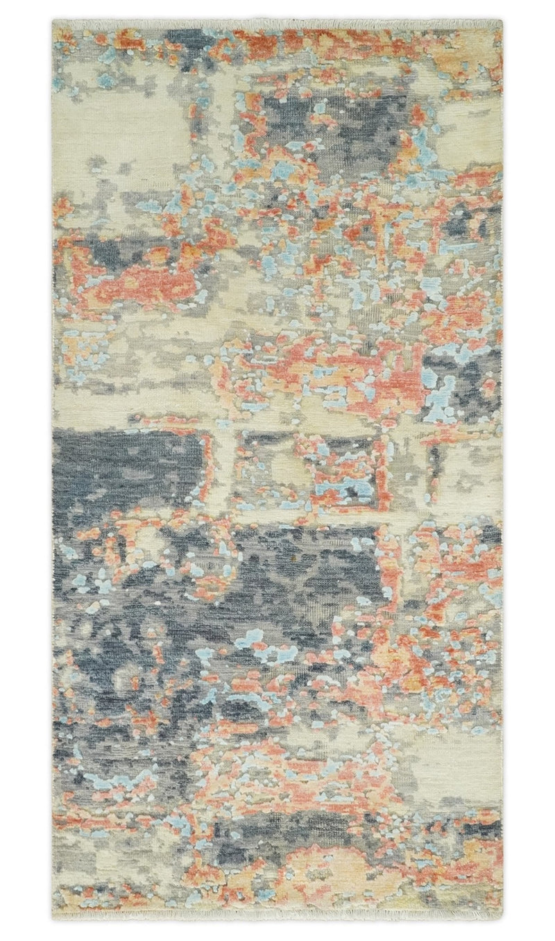 2x4 Modern Abstract Peach, Gray, Ivory and Blue Rug made with Art Silk| N3924