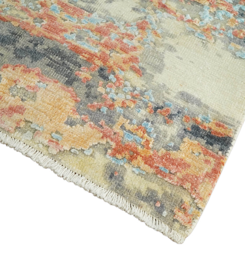 2x4 Modern Abstract Peach, Gray, Ivory and Blue Rug made with Art Silk| N3924