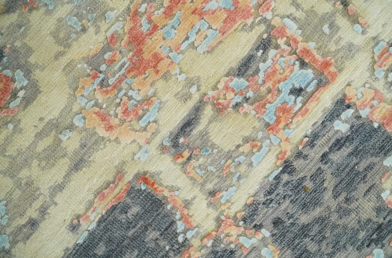 2x4 Modern Abstract Peach, Gray, Ivory and Blue Rug made with Art Silk| N3924