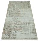 Bamboo Silk Modern Abstract Area Rug 2x4 - Silver Beige Peach