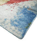 Modern Abstract Multicolor Wool Silk Hand Knotted Area Rug 2x4