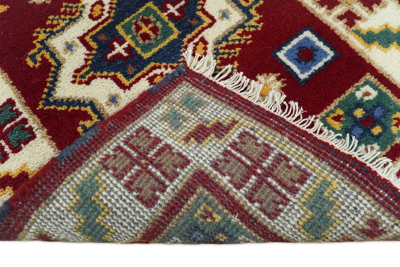 2x7 Hand Knotted Antique Kazak Runner Blue and Rust Traditional Tribal Armenian Rug | KZA1