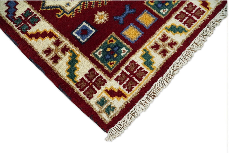 2x7 Hand Knotted Antique Kazak Runner Blue and Rust Traditional Tribal Armenian Rug | KZA1