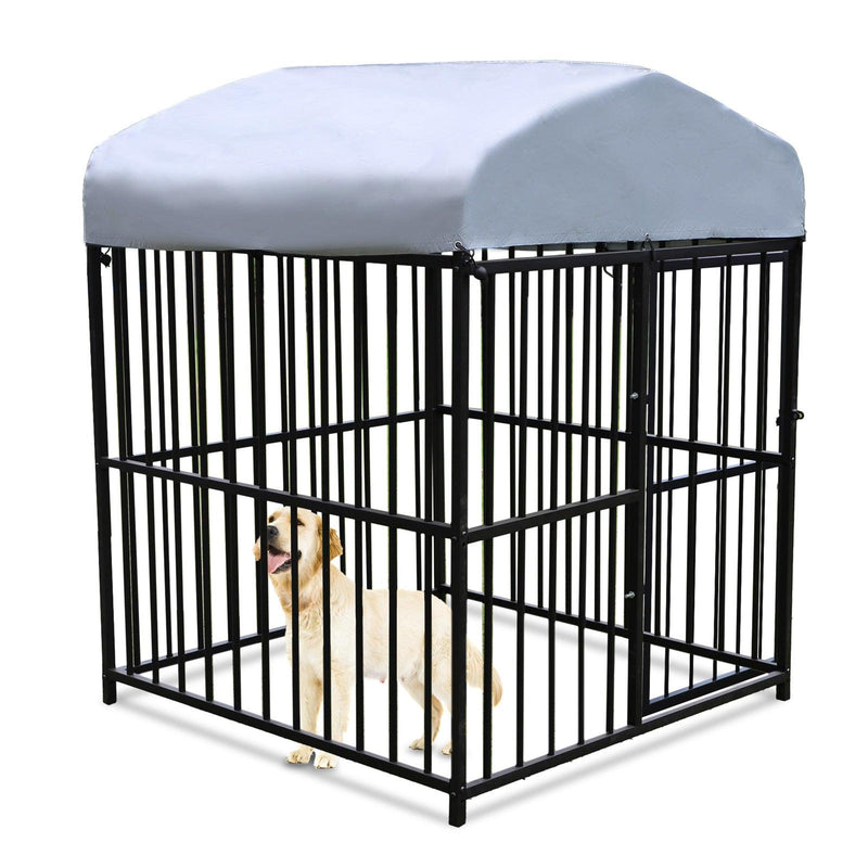 4.9'x4.9'x5.9' Outdoor Medium Wrought Iron Kennel Enclosure, Playpen Pet Kennel with Waterproof UV Resistant Cover and Security Lock, Black