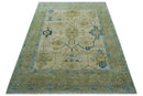 Custom Made Hand Knotted Beige and Blue Traditional Turkish Wool Rug