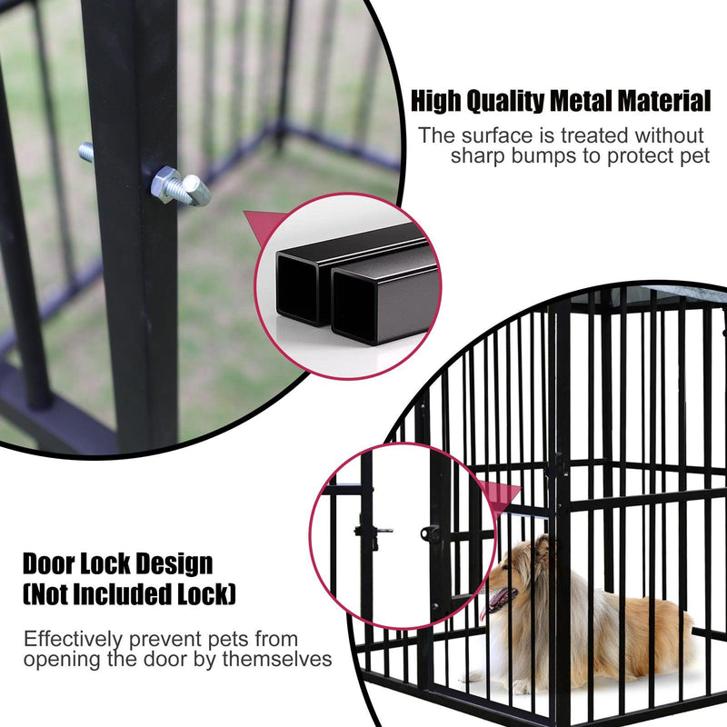 4.9'x4.9'x5.9' Outdoor Medium Wrought Iron Kennel Enclosure, Playpen Pet Kennel with Waterproof UV Resistant Cover and Security Lock, Black