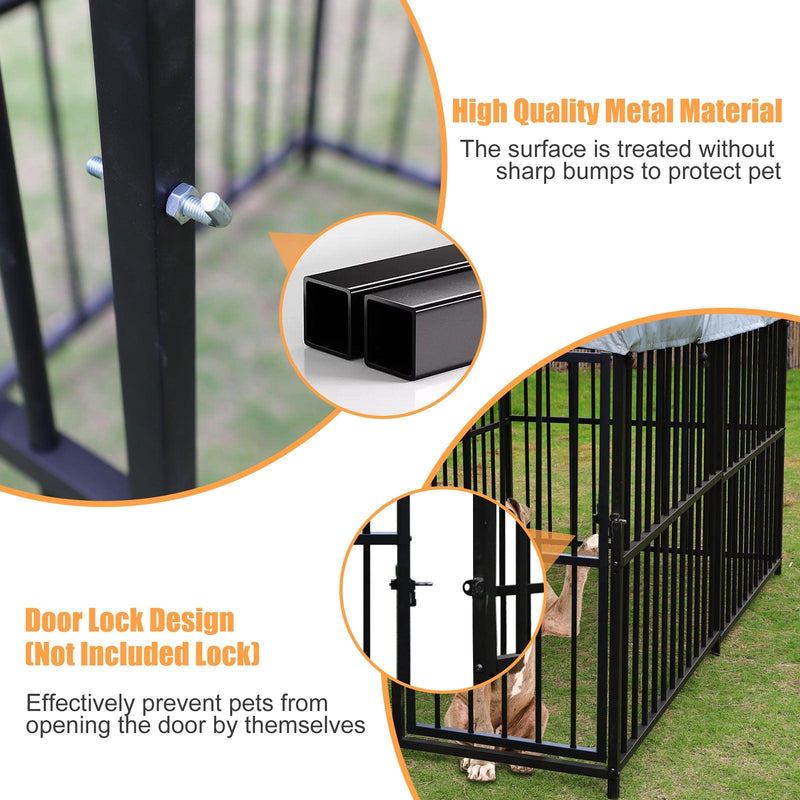 7.8'x4'x5' Outdoor Large Wrought Iron Kennel Enclosure, Heavy Duty Playpen Pet Kennel with Waterproof UV Resistant Cover and Security Lock, Black